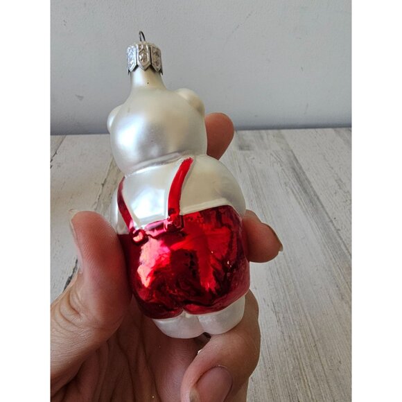 Vintage Poland bear Daisy glass ornament overalls Xmas tree - Picture 4 of 7